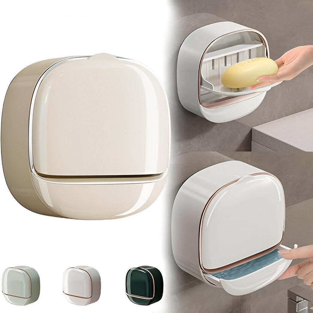 Luxury Soap Holder with Drain Tray, Soap Box Light Luxury Multi-Functional, Keep Soap Bars Dry, Adhesive Soap Case Box Wall Mounted for Shower