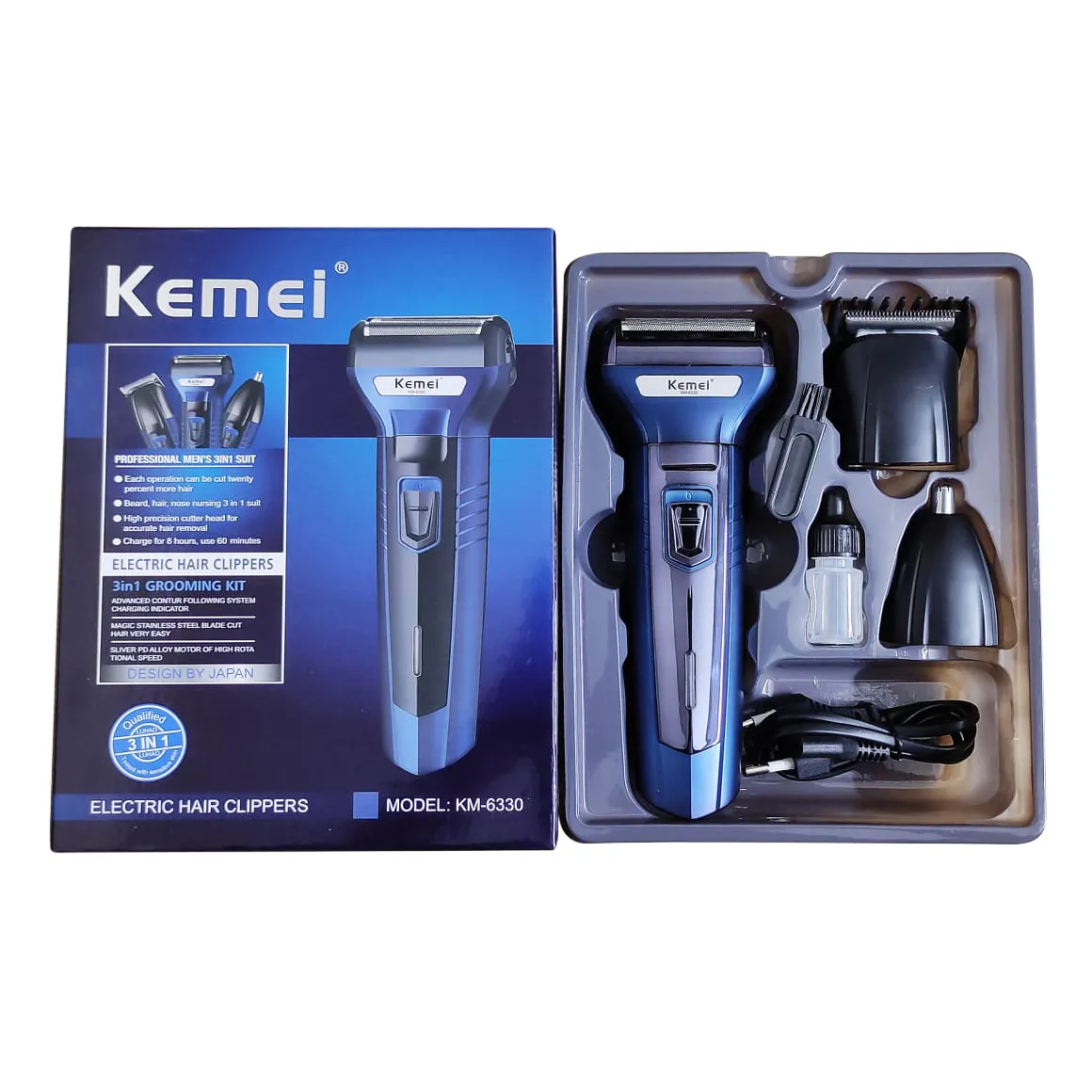 Kemei KM-6330 3 In 1 Professional Hair Trimmer Super Grooming Kit Shaver Clipper Nose Trimmer 3